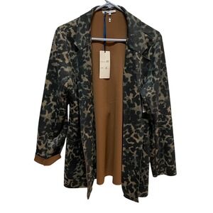 Boutique Animal Print Blazer Open Front Career Casual‎ Jacket Brown Black L